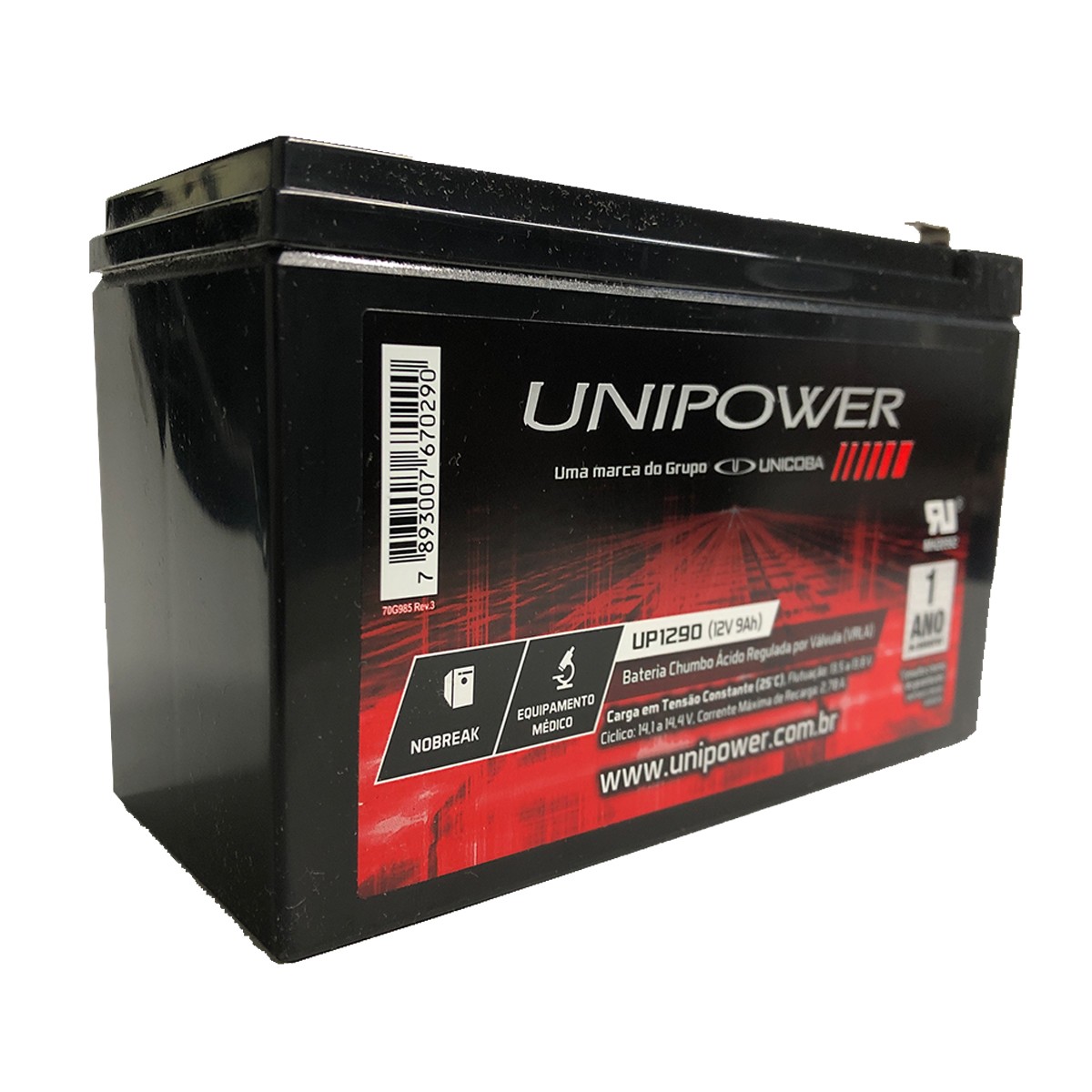 Bateria Unipower para Nobreak UP1290-06C025 F187 12V 9.0Ah