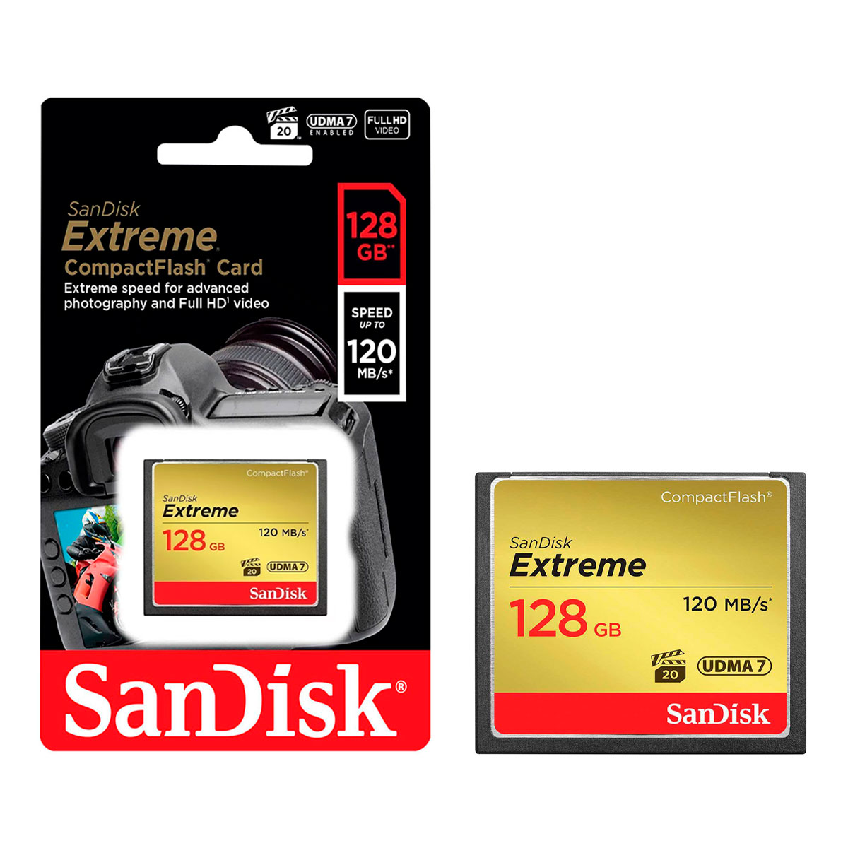 Cartão de Memória 128GB SanDisk Extreme CompactFlash, Leitura-Gravação 120-85MB/s - SDCFXSB-128G-G46
