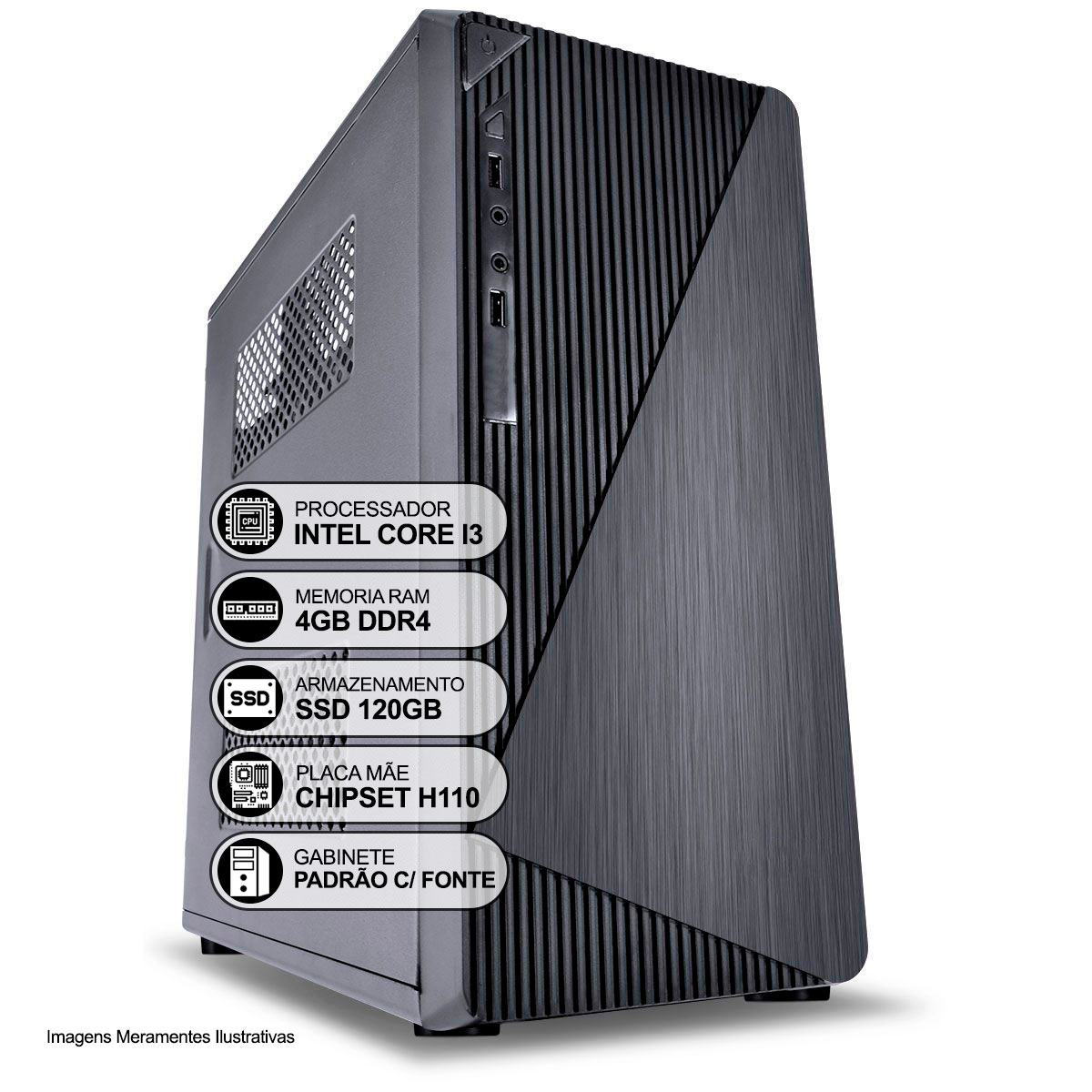 Computador Desktop, Intel Core I3-6100 3.70 GHz, 4GB RAM DDR4, SSD 120GB, HDMI