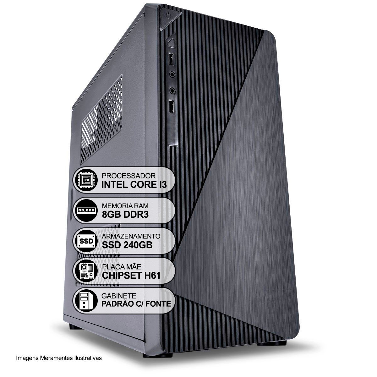 Computador Desktop, Intel Core I3 2º Geração, 8GB RAM, SSD 240GB, HDMI