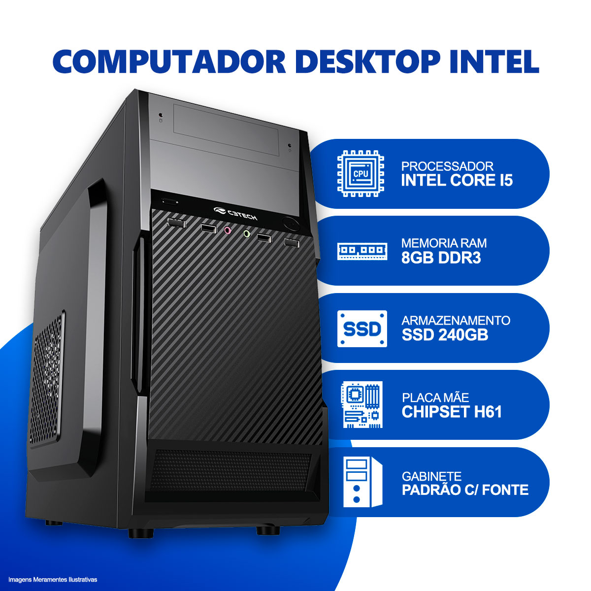 Computador Desktop, Intel Core I5, 8GB RAM, SSD 240GB, HDMI