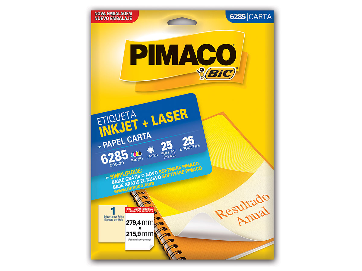 Etiqueta Inkjet + Laser, Papel Carta 6285, Contém 25 Etiquetas, 25 Folhas, Pimaco - 874782