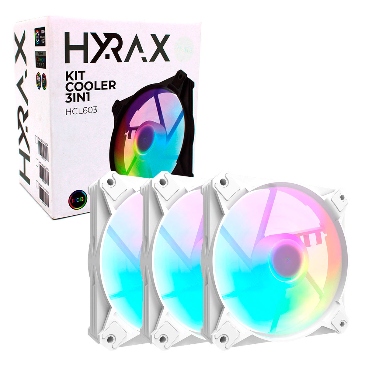 Kit Cooler Fan Motospeed Hyrax HCL603W, 3x Fans 120mm, ARGB, Branco - 5V