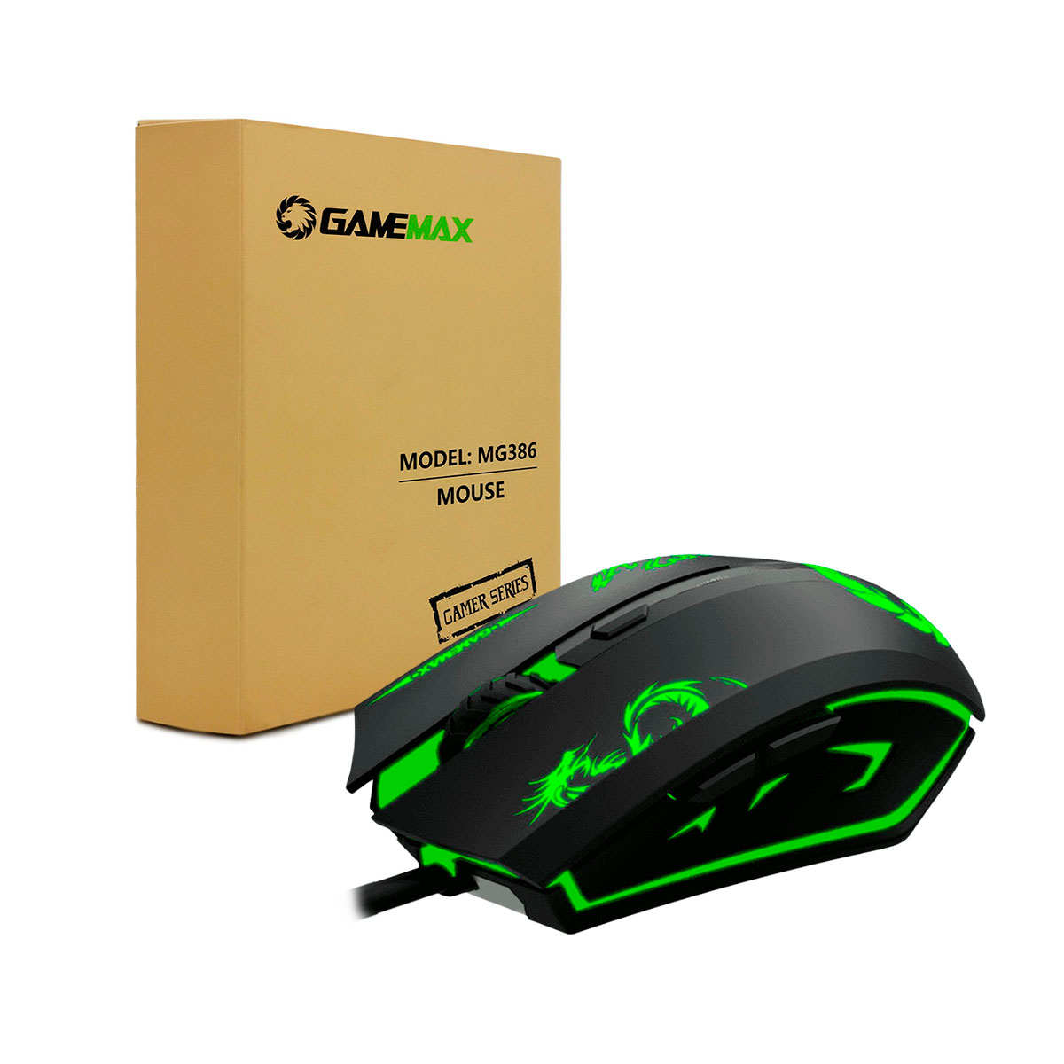 Mouse Gamer Gamemax MG386, USB 2.0, 3200 DPI, 4 Cores Led, Acabamento Emborrachado - Preto