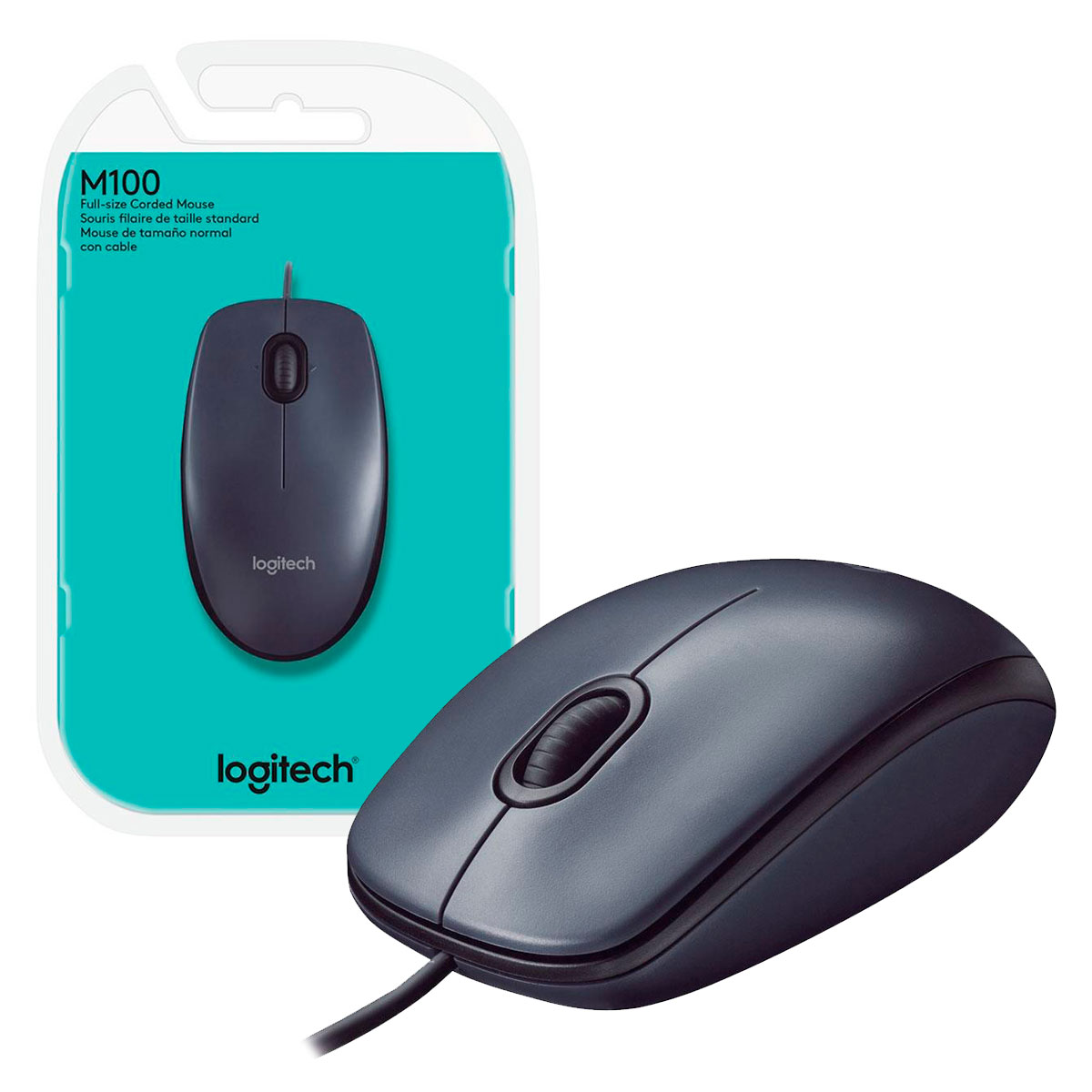 Mouse Logitech M100, USB, 1000DPI, Preto