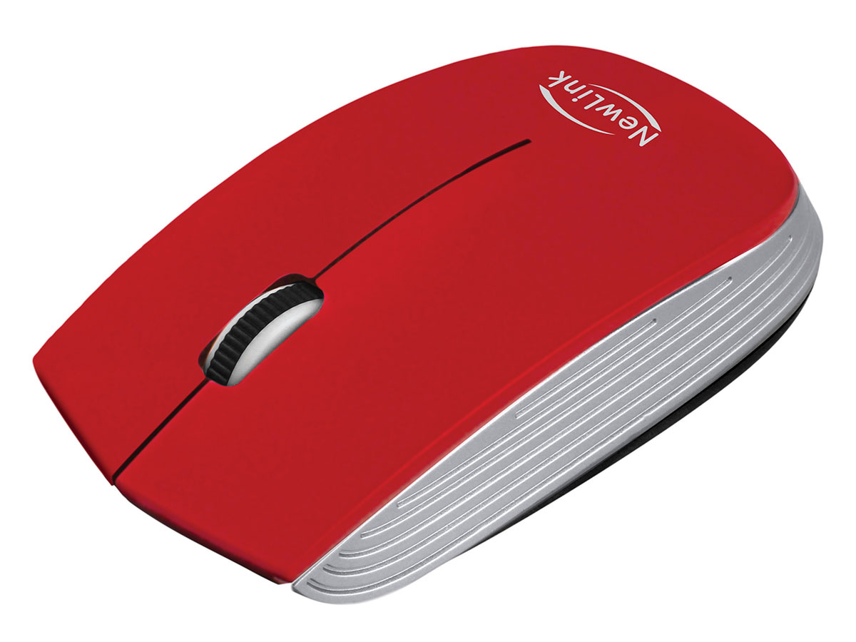 Mouse Newlink Optimus MO221, Wireless, 1600DPI, Vermelho e Prata