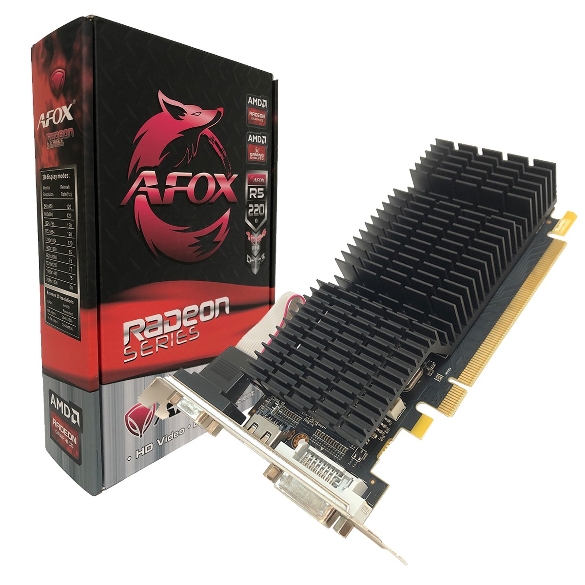 Placa de Vídeo AFOX Radeon R5 220, 1GB, DDR3, 64Bit, Low Profile, HDMI/DVI/VGA - AFR5220-1024D3L9-V2