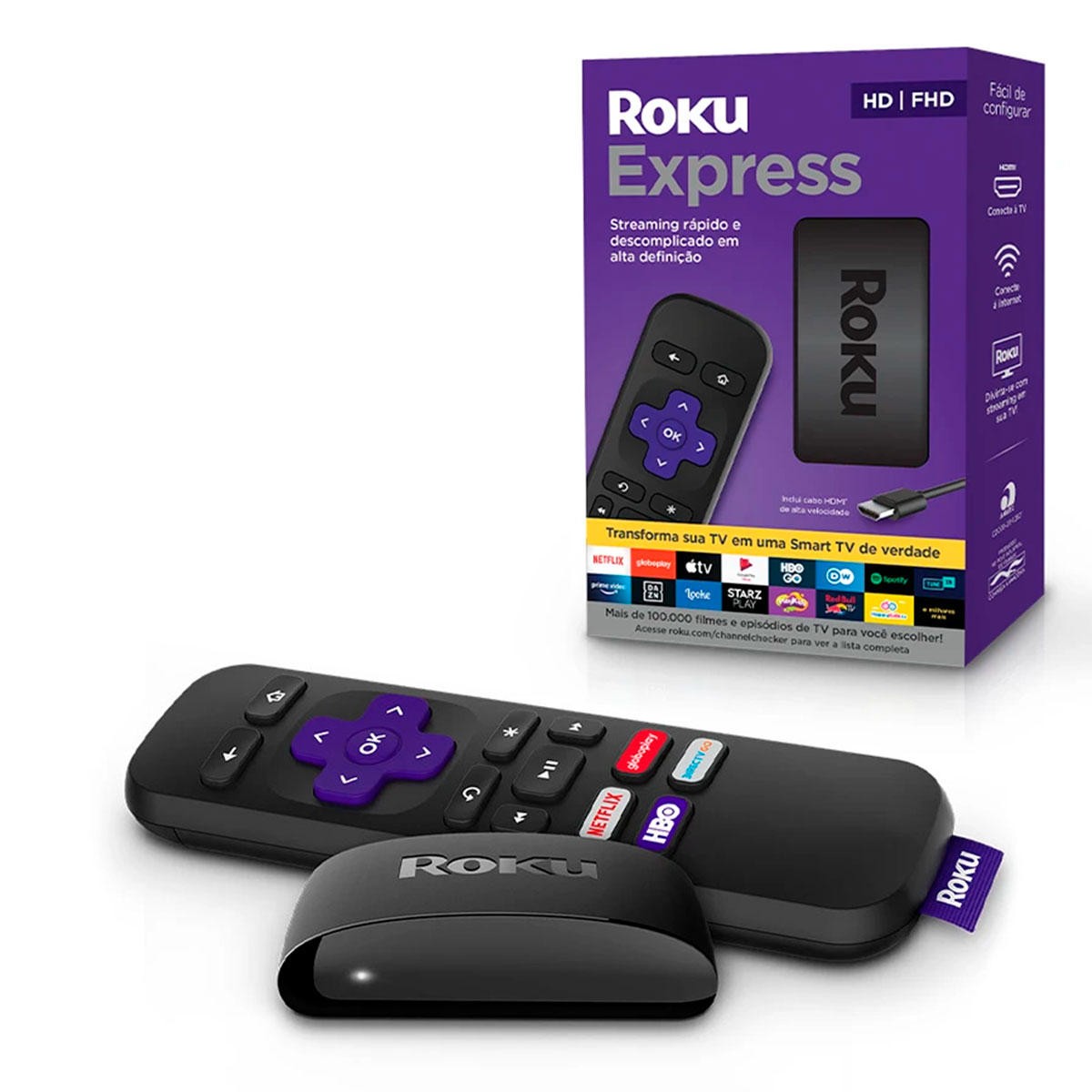 Roku Express Streaming, Full HD (1920x1080), HDMI, Wireless, Micro-USB, Com Controle Remoto - 3930BR