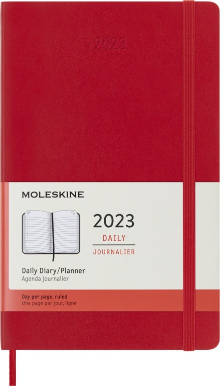 Agenda Moleskine 2023, Diária 12 Meses, Grande, vermelha, Capa Flexível