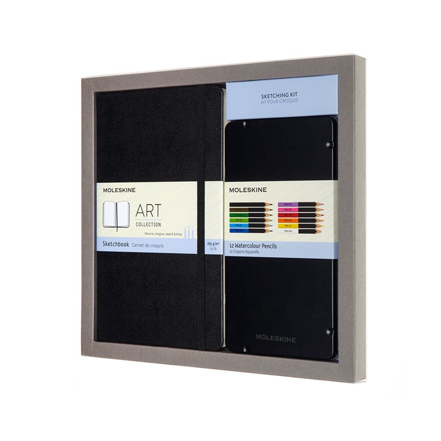 Kit para Esboços Moleskine, Coleção Art Plus: Caderno de Esboços (Sketchbook) Grande (13 x 21 cm) + Conjunto de Lápis de