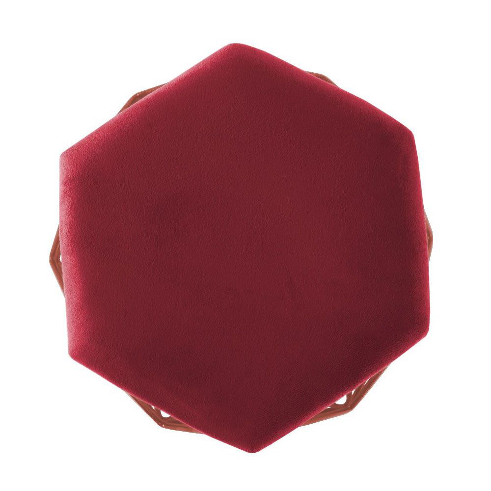 Kit 02 Puffs Aramado Bronze Assento Hexagonal Suede Vermelho - DS Estofados