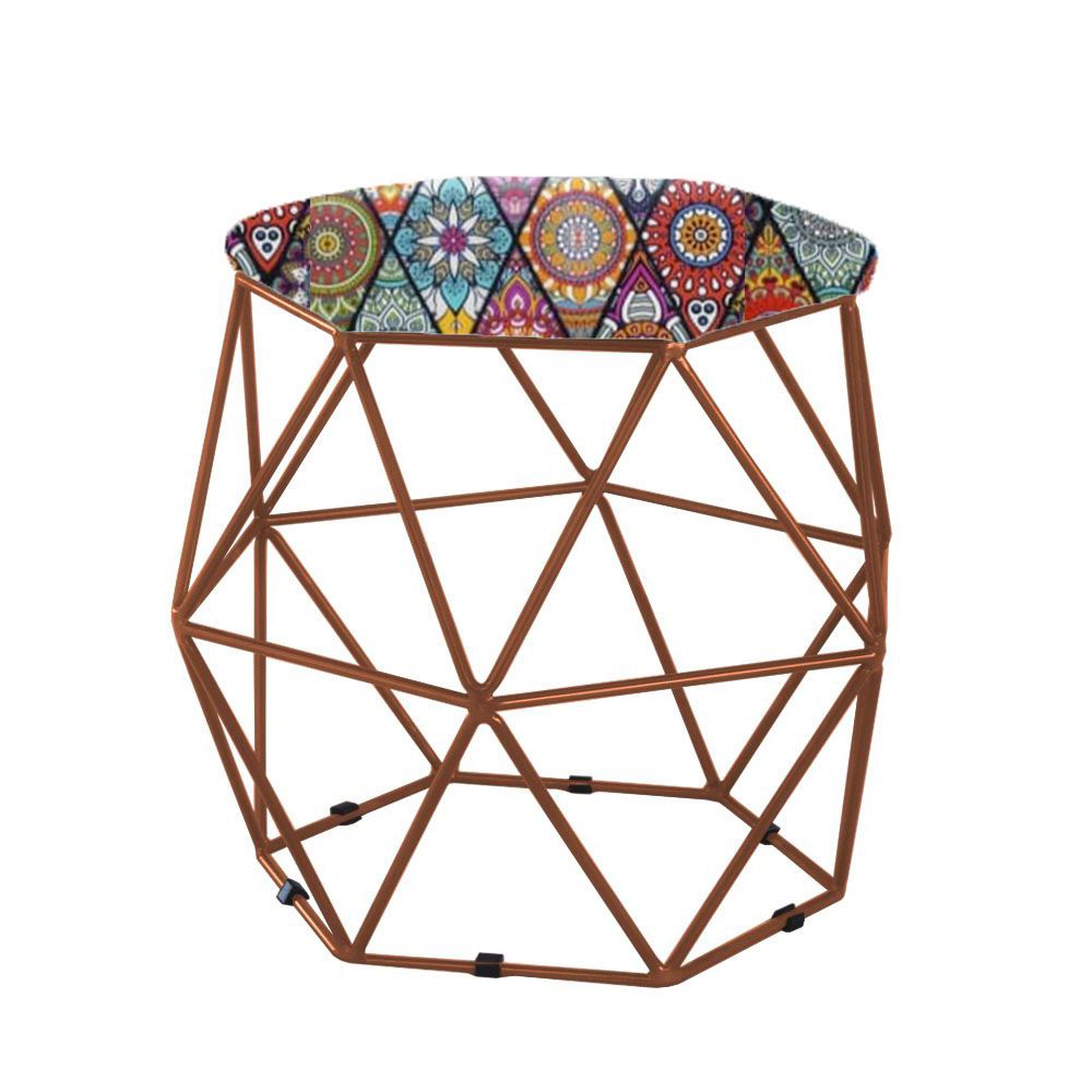 Kit 02 Puffs Aramado Bronze Assento Hexagonal Suede Mandala Vermelho - DS Estofados