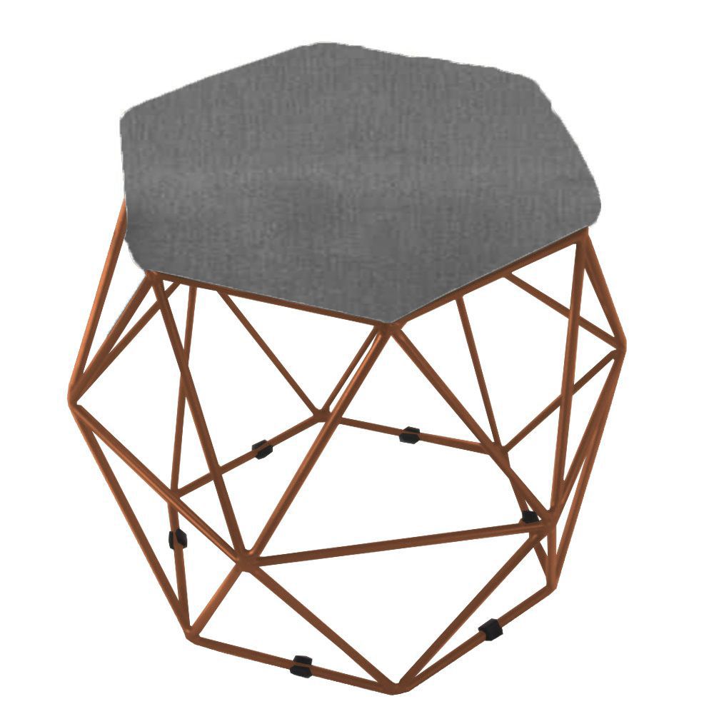 Puff Aramado Bronze Assento Hexagonal Suede Cinza - DS Móveis