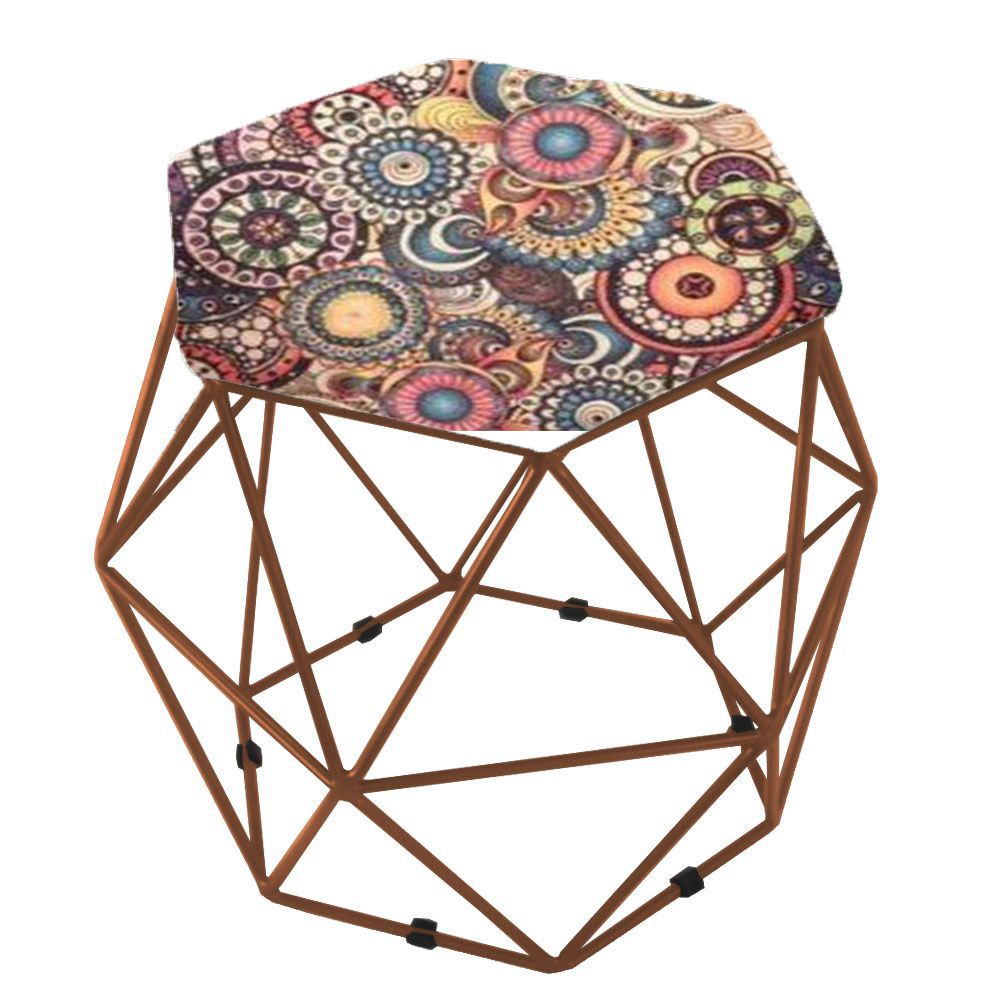 Puff Aramado Bronze Assento Hexagonal Suede Mosaico - DS Móveis