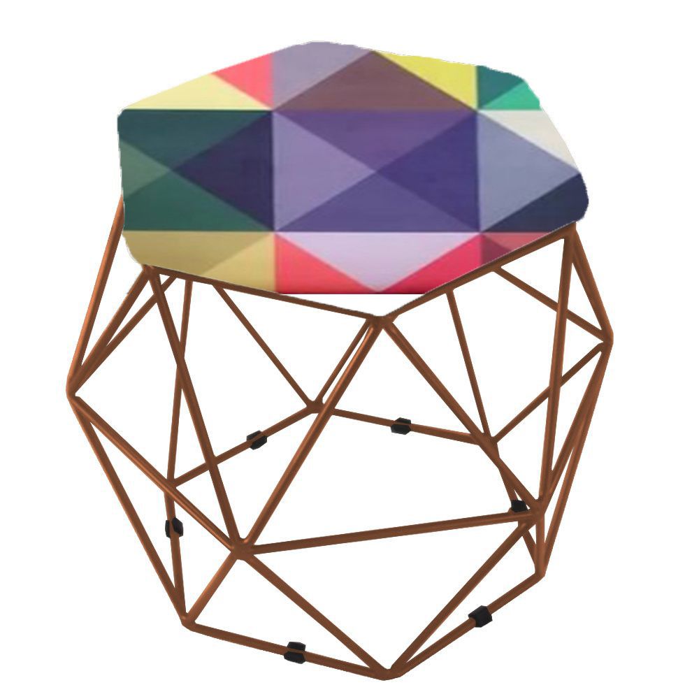 Puff Aramado Bronze Assento Hexagonal Suede Triângulo Colorido - DS Móveis