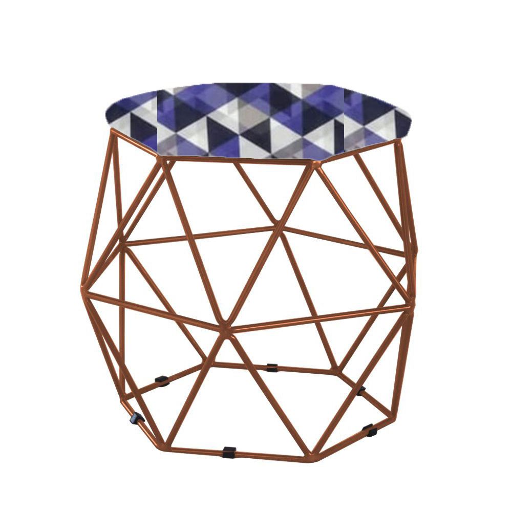 Puff Aramado Bronze Assento Hexagonal Suede Triângulo Roxo - DS Móveis