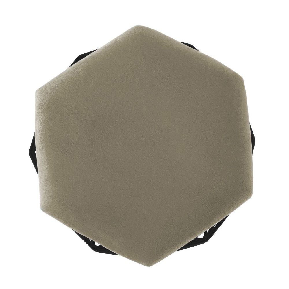 Puff Aramado Preto Assento Hexagonal Suede Nude - DS Móveis