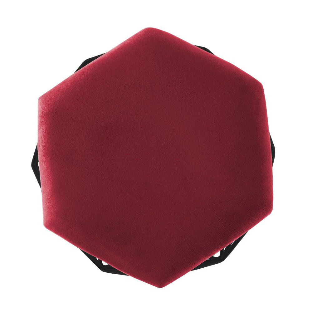 Puff Aramado Preto Assento Hexagonal Suede Vermelho - DS Móveis