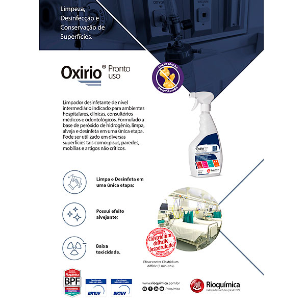 Desinfetante Hospitalar Pronto Uso  Oxirio Spray Espuma 750ML Rioquímica