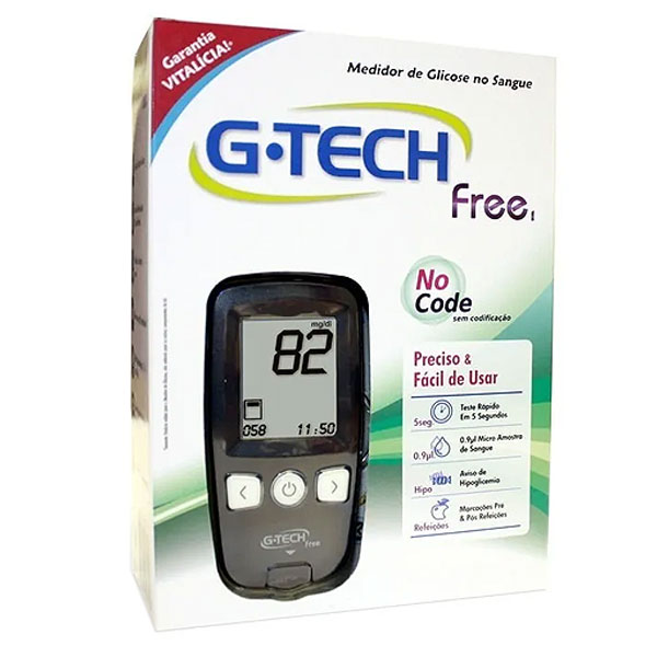 Kit Completo Medidor de Glicose no Sangue e Tiras G-TECH FREE