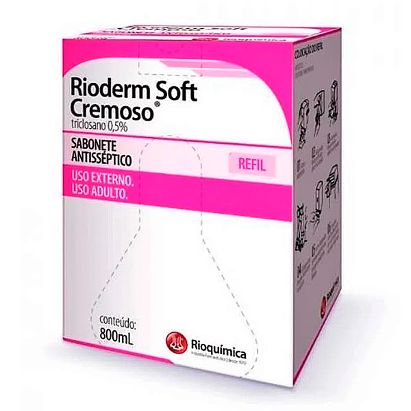 Sabonete Rioderm Soft Cremoso Tricl. 0,5%  800ML Com 6 Unidades Rioquímica