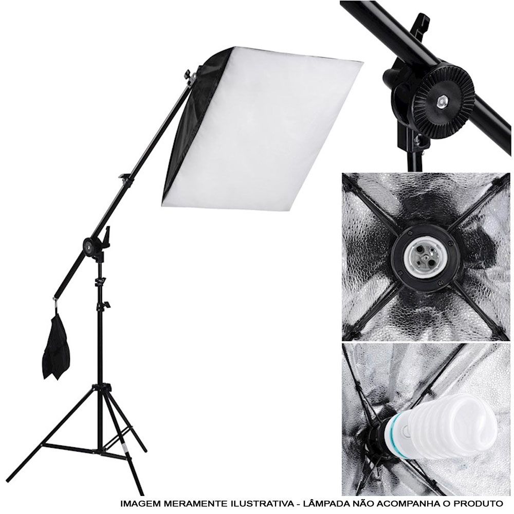 Kit Iluminação Estúdio Softbox 60x60 com Girafa  - Diafilme Materiais Fotográficos