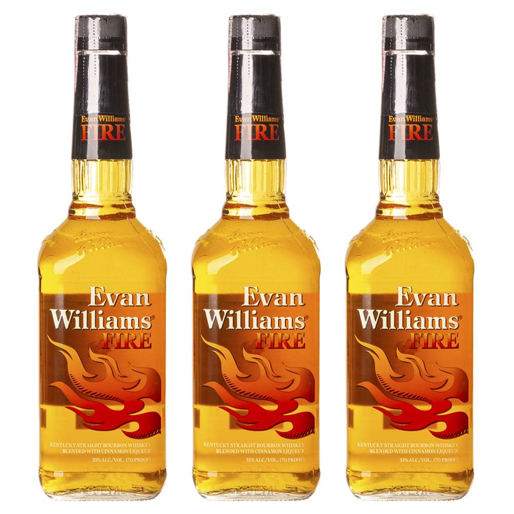 Kit 03 Unidades Whisky Evan Williams Fire Canela 750ml