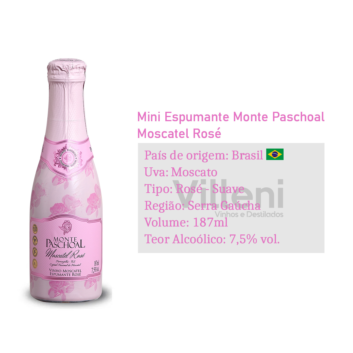Kit 06 Un. Mini Espumante Monte Paschoal Moscatel Rosé 187ml