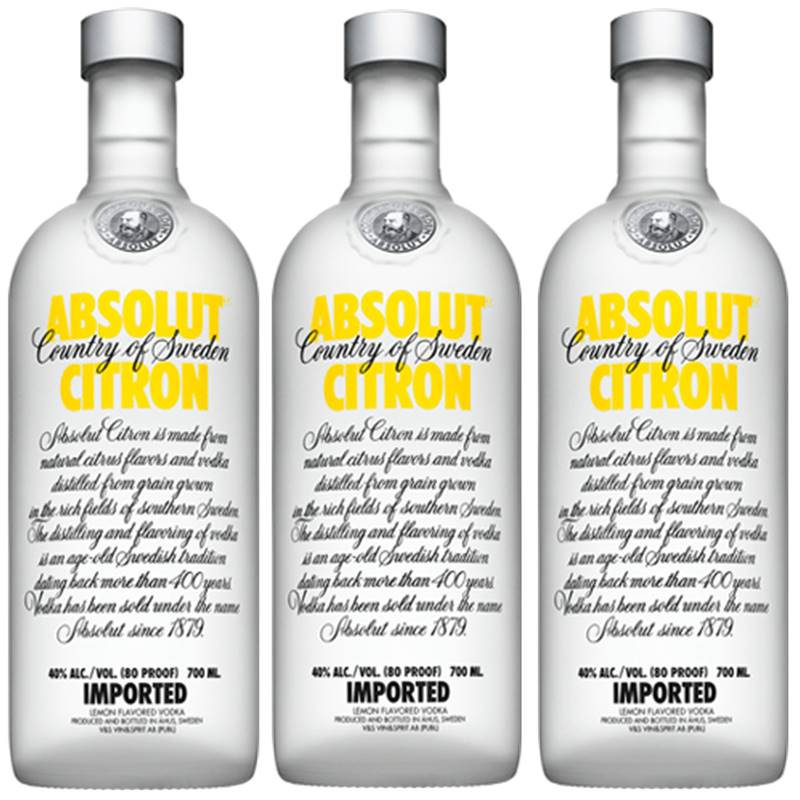Vodka Absolut Citron 750ml 03 Unidades