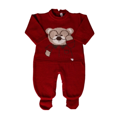 Macacão bebê Urso nerd - vermelho