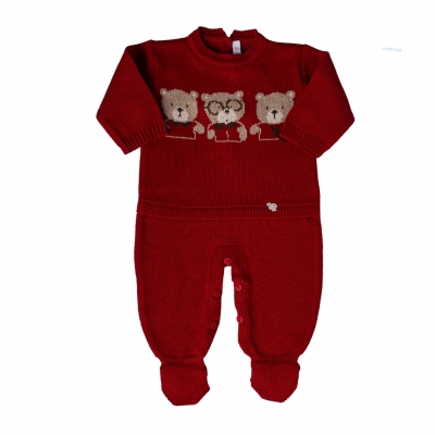 Saída de maternidade trio de ursos macacão e manta - Vermelho