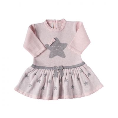 Vestido bebê Estrelas - Algodão doce e cinza