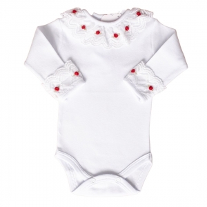 Body bebê Colombina renda - branco flor vermelha