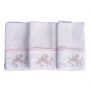 Kit toalha de boca pássaro 3 peças - Branco e rosa