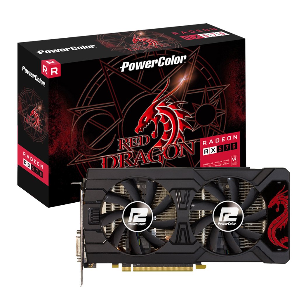 Placa de Video Power Color Radeon RX 570 4GB RED Dragon DDR5 256 BITS - AXRX 570 4GBD5-3DHD/OC
