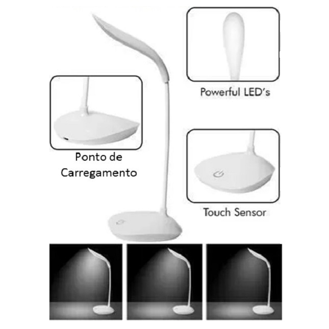 2 Luminaria Mesa 3 Niveis Touch Sem Fio 14 LED Flexivel