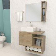 Gabinete Para Banheiro em MDF Kit Completo 60CM Carvalho