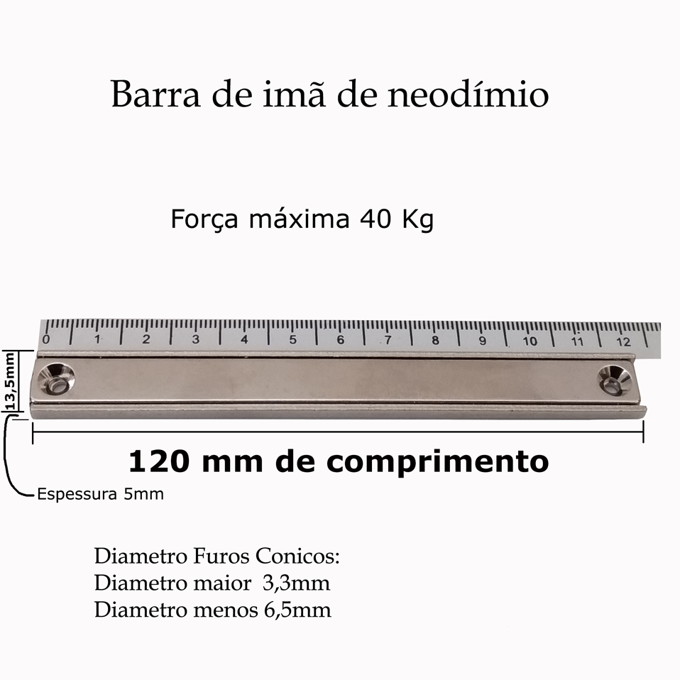 Imã De Neodímio De Alta Potencia 40kg Barra Magnética 12cm
