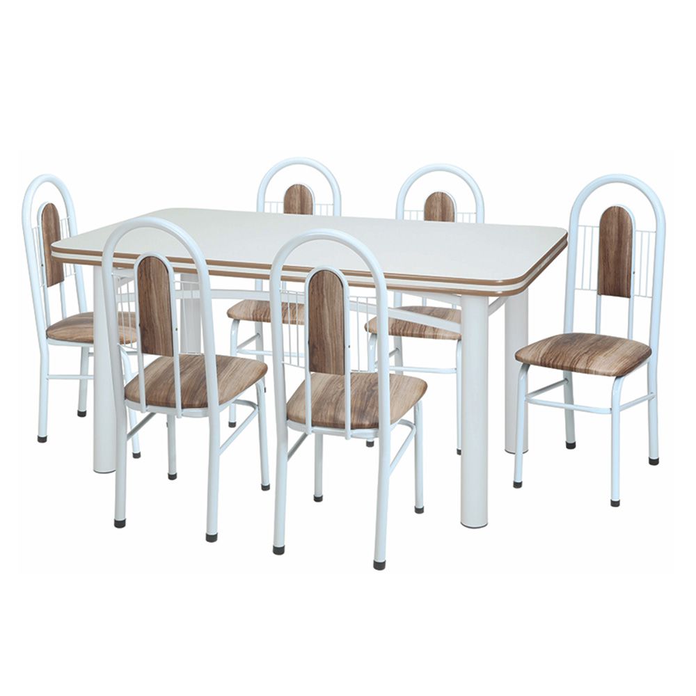 Conjunto de Mesa Luana Branco e Marrom 6 Cadeiras - Criativa
