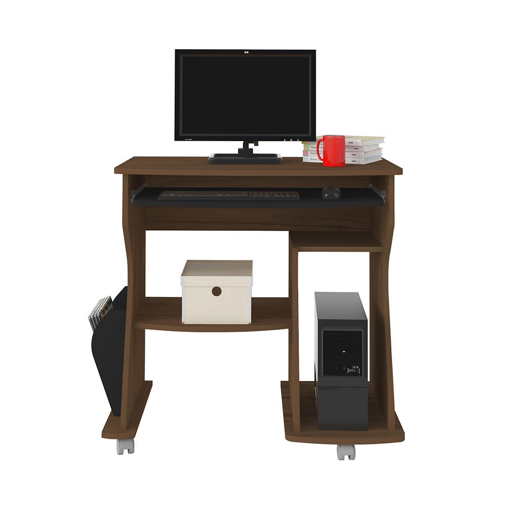 Escrivaninha/Mesa para Computador 160 Amêndoa com Preto e Porta-Revista Lateral - Artely