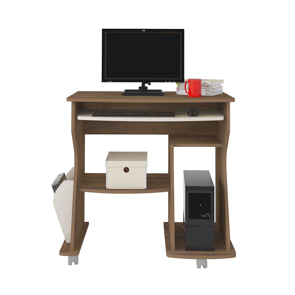 Escrivaninha/Mesa para Computador 160 Pinho com Off White e Porta-Revista Lateral - Artely