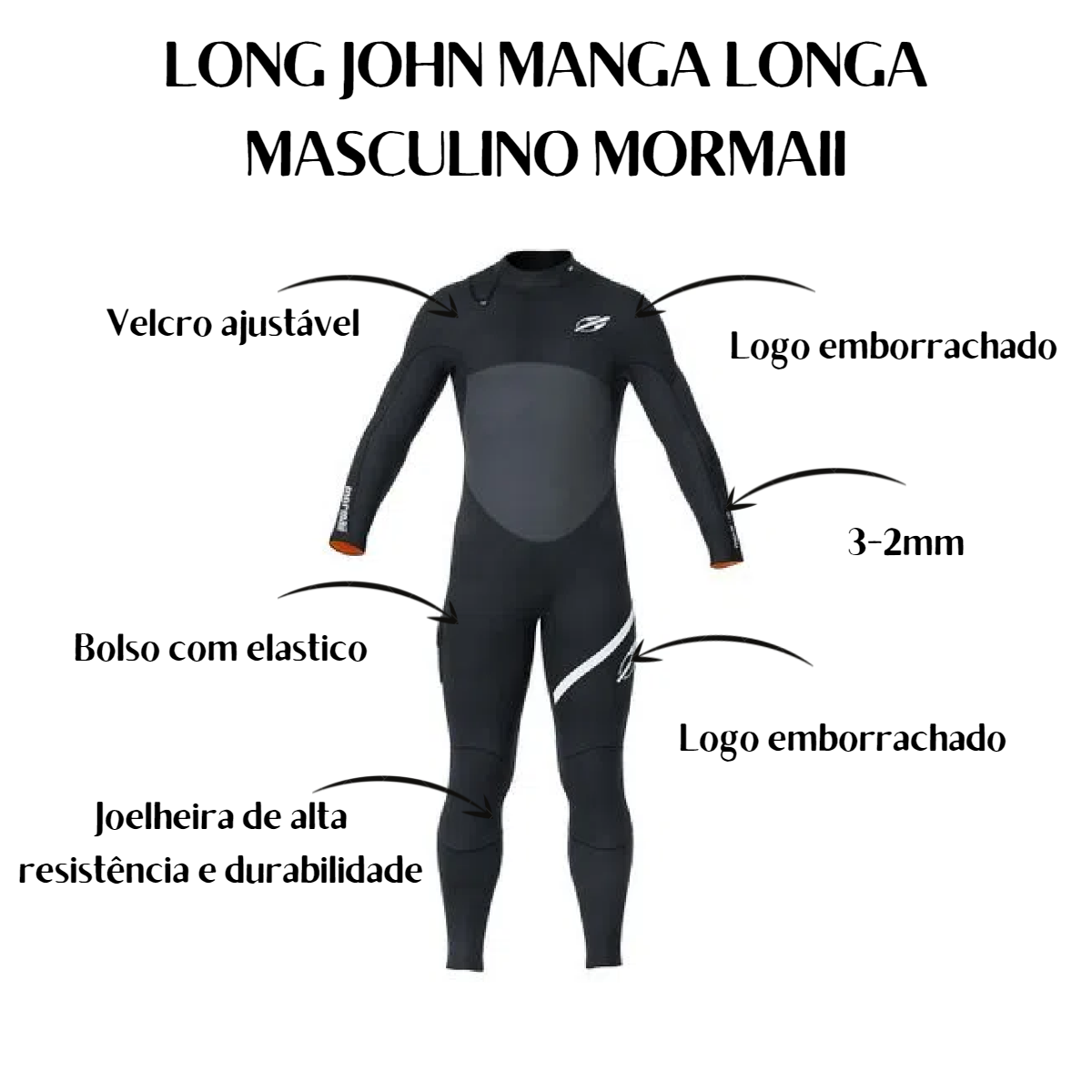 Long John Manga Longa Mormaii Masculino 3-2mm Surf Original