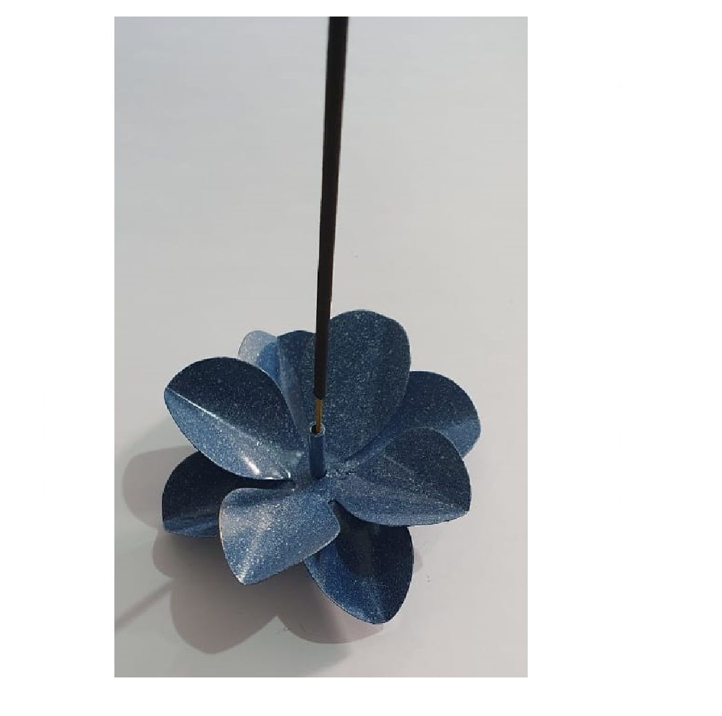 Porta Incenso Incensário Metal Flor De Lotus Azul