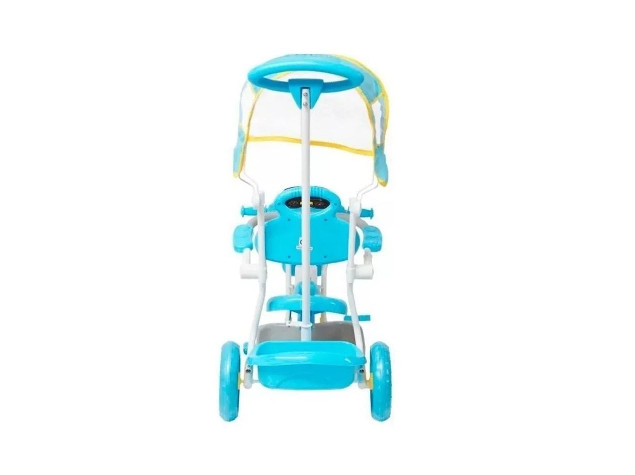 Triciclo Infantil Carrinho De Passeio 2 em 1 com Cobertura e Haste - Azul