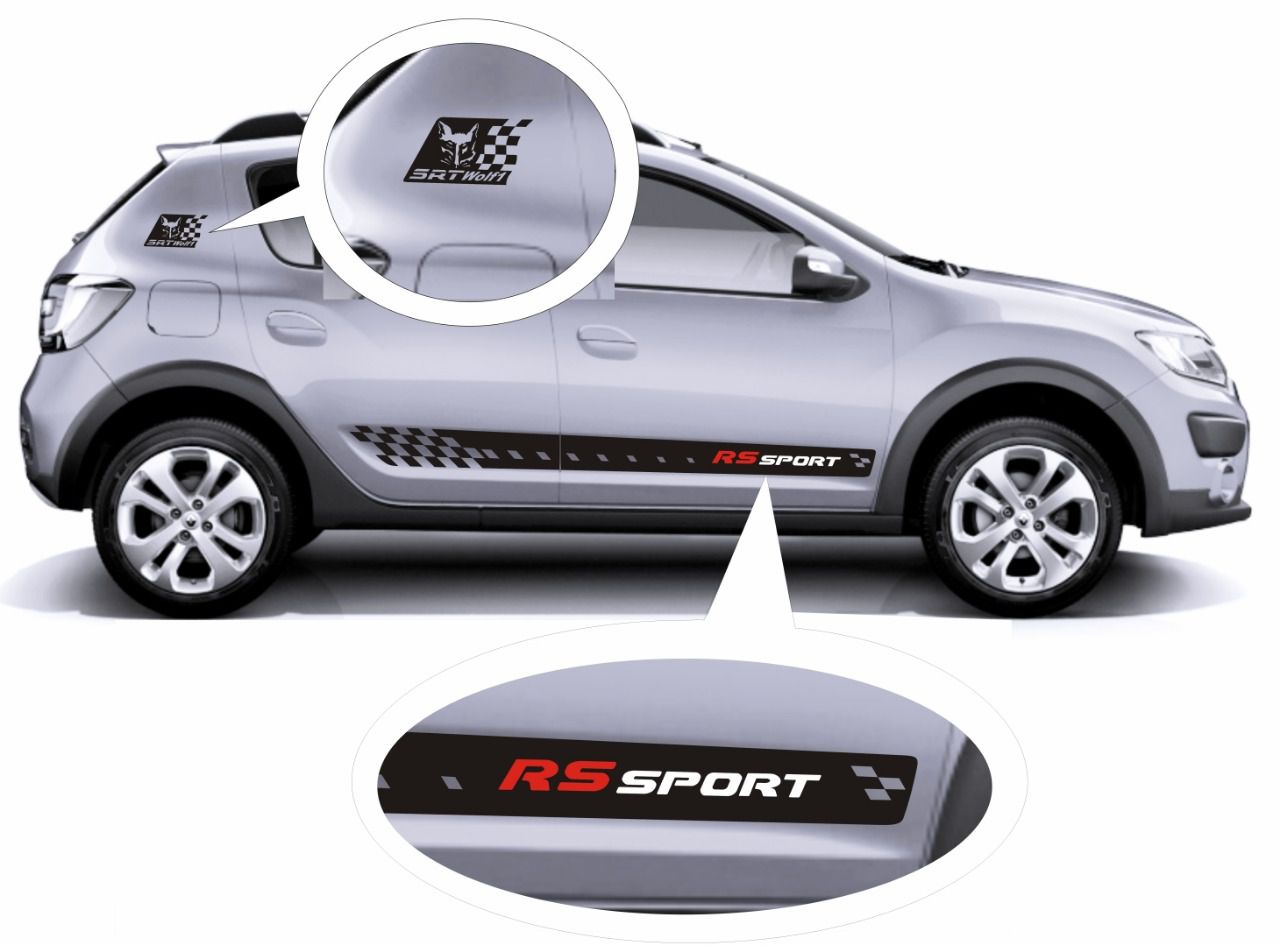 Adesivo Tuning RS Sport para Sandero Modelos Stepway Authentique Expression Vibe GT Line R.S