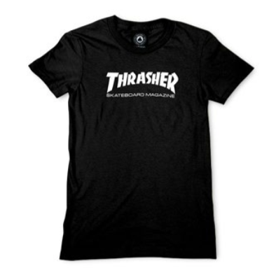 Camiseta Feminina Thrasher Skate Mag Preta Logo Branco