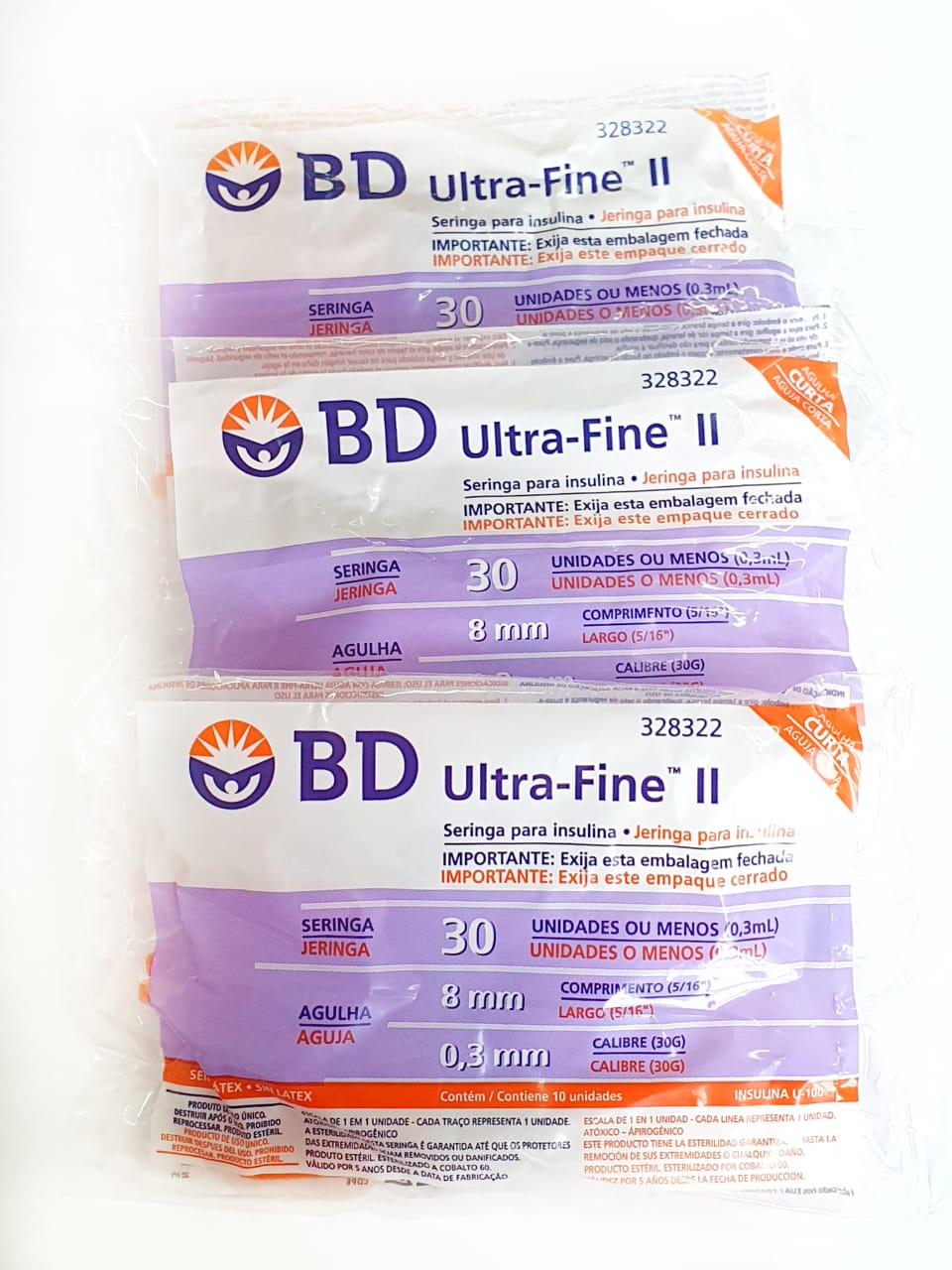 Seringa para Insulina BD Ultrafine 0,3mL (30UI) Agulha 8x0, 0,3mm 30G  - KIT com 30 seringas  - Diabetes On - Vendido e Entregue por Diabetic Center