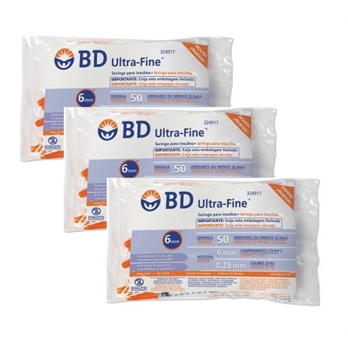 Seringa Insulina Ultrafine 0,5mL 50UI 6x0,25mm 31G - PACK  c/ 30 Seringas  - Diabetes On - Vendido e Entregue por Diabetic Center