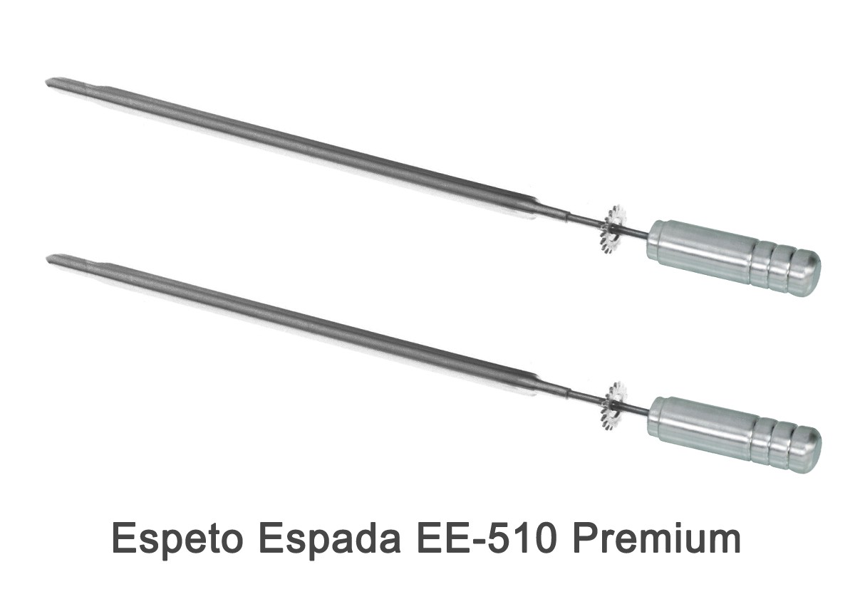 Espeto Espada EE-510 Premium (2 unidades) + Pá de Limpeza PL-1 Inox + Pega Carvão PC-50 + Pega Fácil PF-40 + Espeto Tridente ET-510 Premium