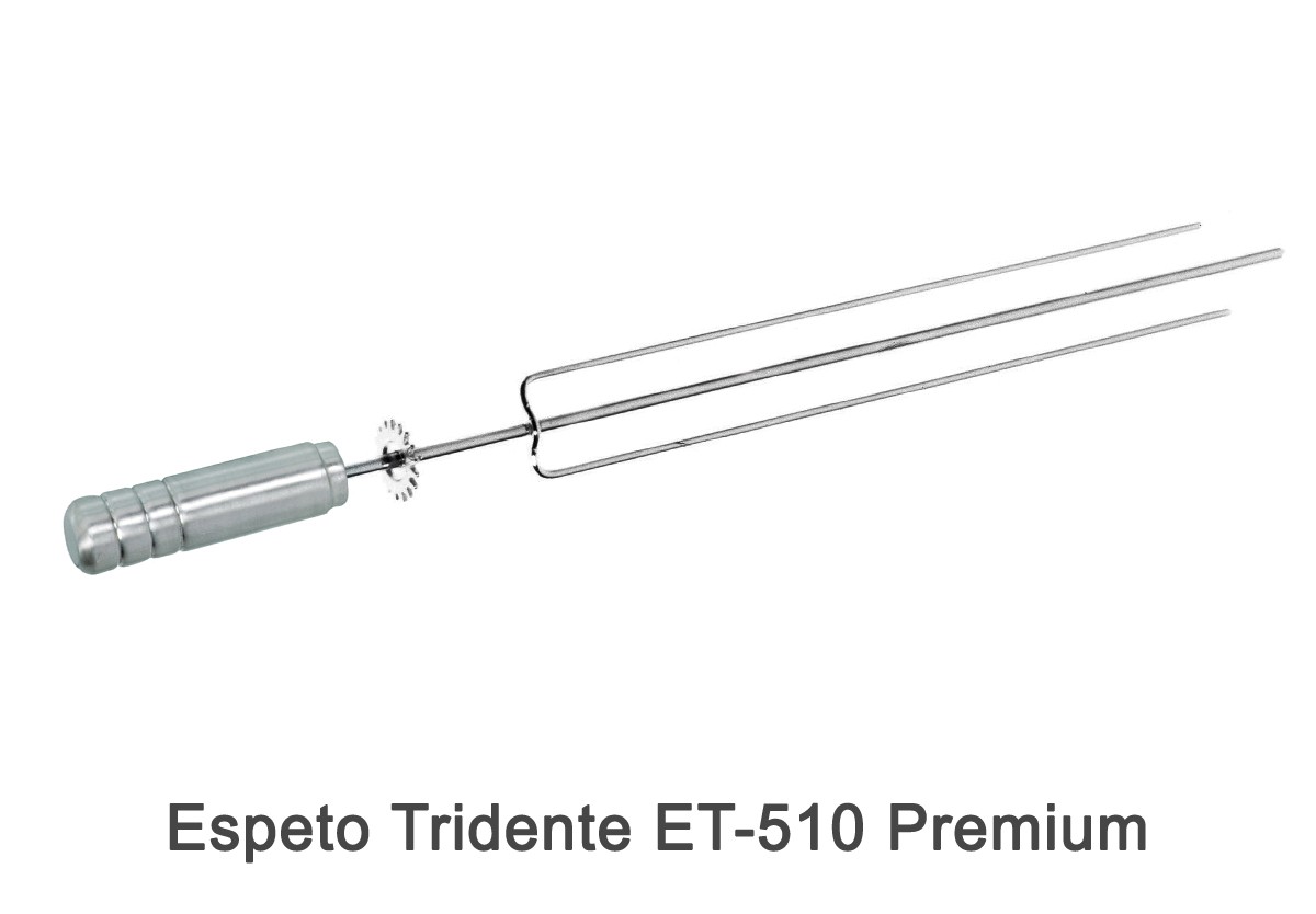 Espeto Tridente ET-510 Premium + Pá de Limpeza PL-1 Inox + Pega Fácil PF-40 Inox + Grelha Universal GU-510 Premium